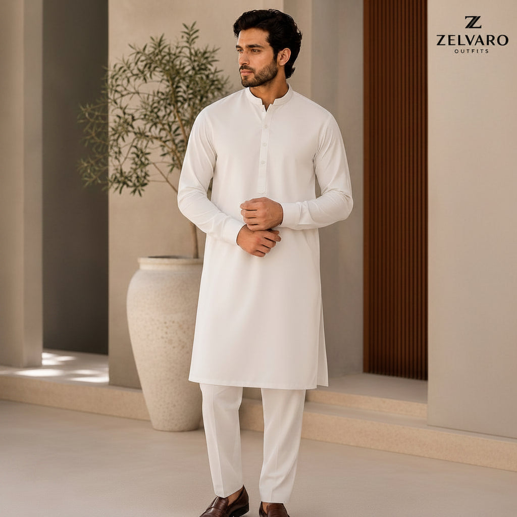 Zelvaro Luxury Steel White – Unstitched Men's Suit
