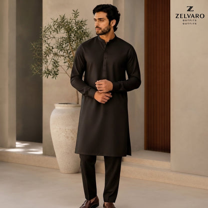 Zalvaro Luxury Steel Black Men's Unstitched