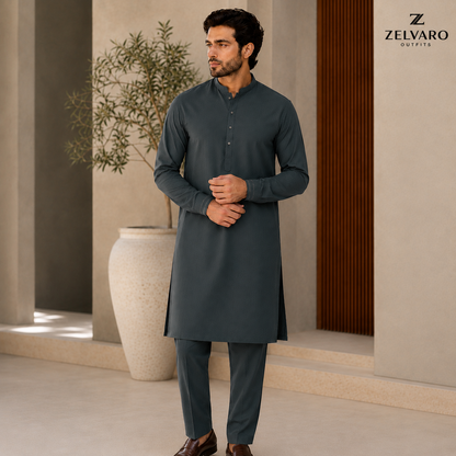 Zelvaro Outfits | Nova Teal Grey Premium Wash & Wear
