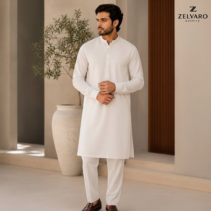Zelvaro Luxury Steel White – Unstitched Men's Suit