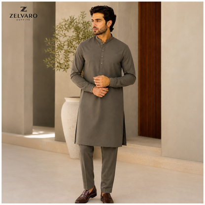 Zalvaro Luxury Steel Khaki Men's Unstitched
