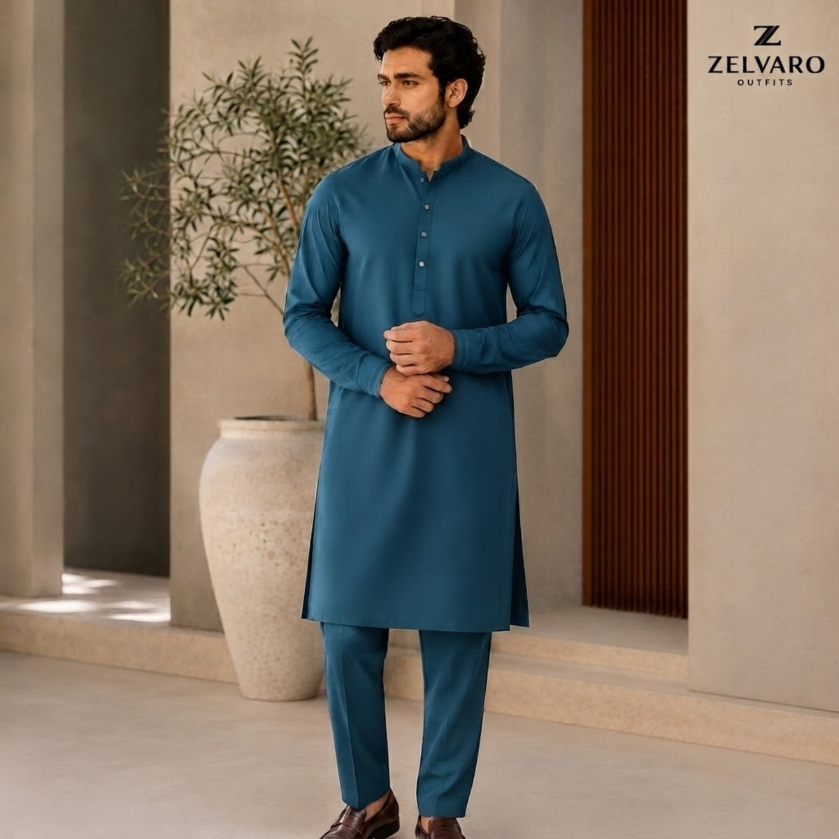 Zelvaro Luxury Steel Blue Men's Unstitched Suit